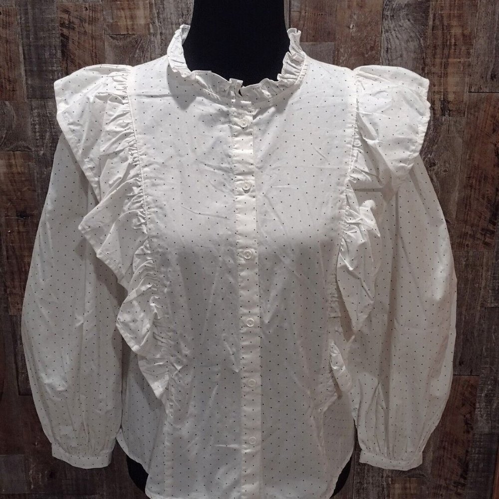 NEW PIONEER SCHOOL MARM VICTORIAN RUFFLED WOMENS BLOUSE 44" BUST COSTUME